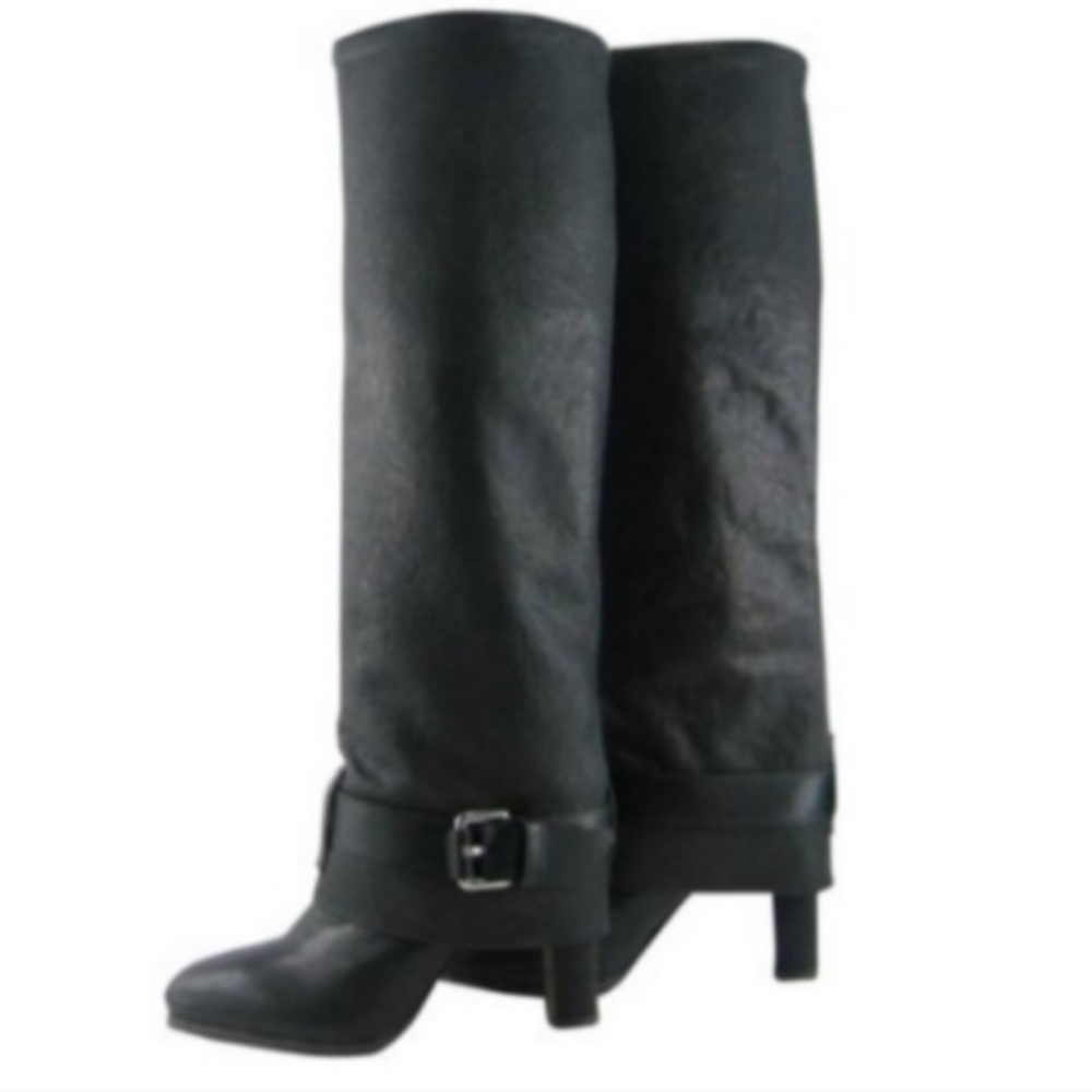 Theory Knee-High Foldover Black Leather Boots